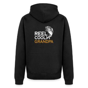 Grandpa Conquer Fishing Reel Cool - Unisex Premium Organic Zip Hoodie - black - Back - Nico (187cm)