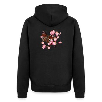 Schmetterling Tagpfauenauge mit Magnolie in rosa - Unisex Premium Bio Zip Hoodie - Schwarz - Hinten - Nico (187cm)
