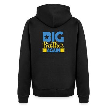 WIEDER GROSSER BRUDER wieder großer Bruder - Unisex Premium Bio Zip Hoodie - Schwarz - Hinten - Nico (187cm)