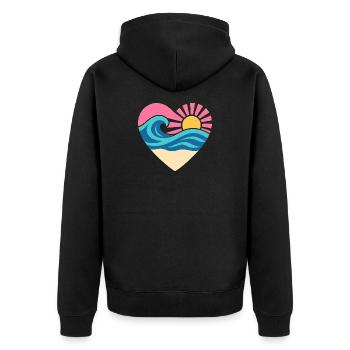 Summer Heart – Wave & Sunset - Unisex Premium Bio Zip Hoodie - Schwarz - Hinten - Nico (187cm)