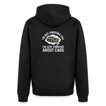 Ich ignoriere nicht, dass du über Autos nachdenkst – Autoangebot - Unisex Premium Bio Zip Hoodie - Schwarz - Hinten - Nico (187cm)