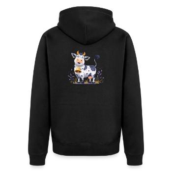 Lustige Kuh mit Glocke - Unisex Premium Bio Zip Hoodie - Schwarz - Hinten - Nico (187cm)