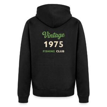 Vintage 1975 – Fishing Club Retro Geburtsjahr - Unisex Premium Bio Zip Hoodie - Schwarz - Hinten - Nico (187cm)