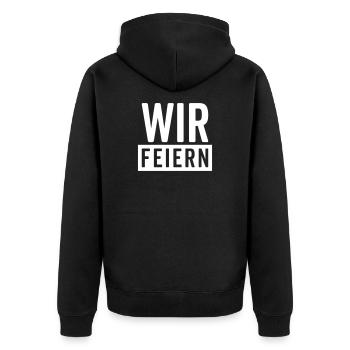 Wir feiern – Party Motiv  - Unisex Premium Bio Zip Hoodie - Schwarz - Hinten - Nico (187cm)