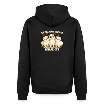 Schafe Comic Motiv mit Herz und lustigem Spruch - Unisex Premium Bio Zip Hoodie - Schwarz - Hinten - Nico (187cm)