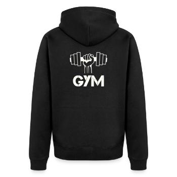 Kraftfaust Gym Symbol - Unisex Premium Bio Zip Hoodie - Schwarz - Hinten - Nico (187cm)