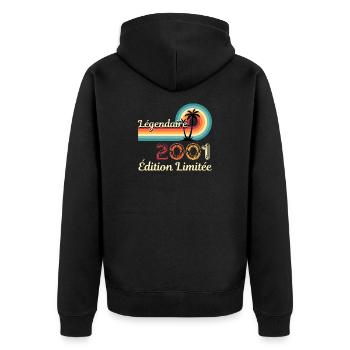 Legendary 2001, limitierte Ausgabe - Unisex Premium Bio Zip Hoodie - Schwarz - Hinten - Nico (187cm)