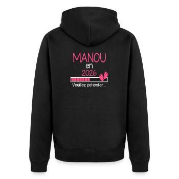 Manou en 2026 Cadeau Annonce Future Grand-Mère - Veste à capuche bio Premium Unisexe - noir - Dos - Nico (187cm)