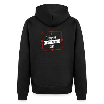 Happy Mothers Day Herz Umrandung - Weiß Rot - Unisex Premium Bio Zip Hoodie - Schwarz - Hinten - Nico (187cm)