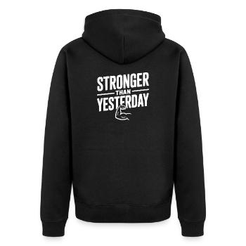 Stärker als gestern - Unisex Premium Bio Zip Hoodie - Schwarz - Hinten - Nico (187cm)