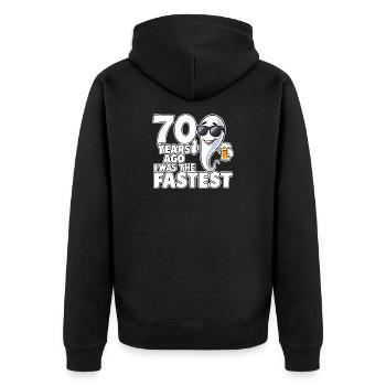 Il y a 70 ans, l’anniversaire le plus rapide et drôle - Veste à capuche bio Premium Unisexe - noir - Dos - Nico (187cm)