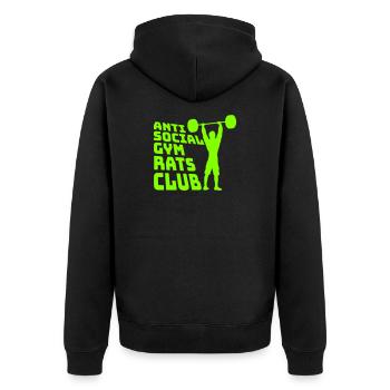 Anti Social Gym Rats Club Lustig Fitness Spruch - Unisex Premium Bio Zip Hoodie - Schwarz - Hinten - Nico (187cm)