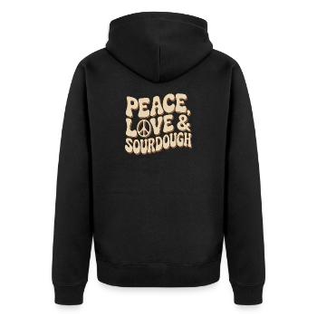 Peace, Love & Sourdough Typography - Unisex Premium Organic Zip Hoodie - black - Back - Nico (187cm)