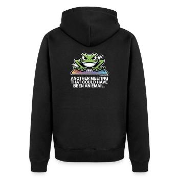 Frosch Tastatur Meme – Meeting statt E-Mail - Unisex Premium Bio Zip Hoodie - Schwarz - Hinten - Nico (187cm)