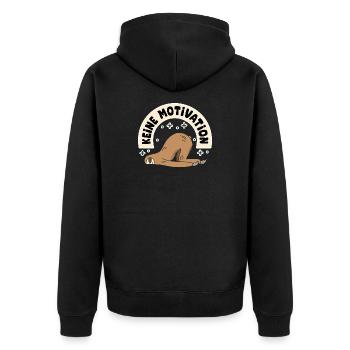 Lustiges Faultier T-Shirt – Keine Motivation  - Unisex Premium Bio Zip Hoodie - Schwarz - Hinten - Nico (187cm)