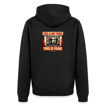 Cage rooster: fear instead of food - Unisex Premium Organic Zip Hoodie - black - Back - Nico (187cm)