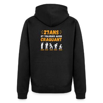 27 Jahre alt, immer noch als niedlicher Humor-Crack - Unisex Premium Bio Zip Hoodie - Schwarz - Hinten - Nico (187cm)