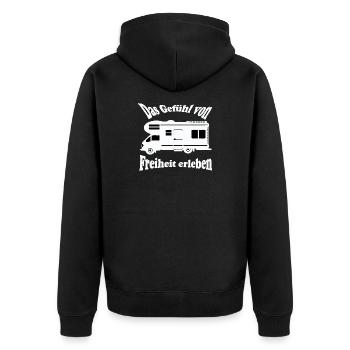 Gefühl von Freiheit: Wohnmobil-Reise - Unisex Premium Bio Zip Hoodie - Schwarz - Hinten - Nico (187cm)