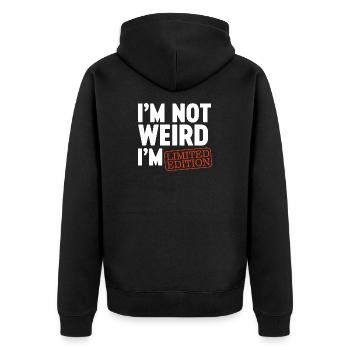 Ich bin nicht komisch, ich bin Limited Edition, ich bin lustiges Design. - Unisex Premium Bio Zip Hoodie - Schwarz - Hinten - Nico (187cm)