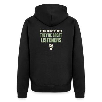 I Talk To My Plants Great Listeners - Unisex Premium Organic Zip Hoodie - black - Back - Nico (187cm)