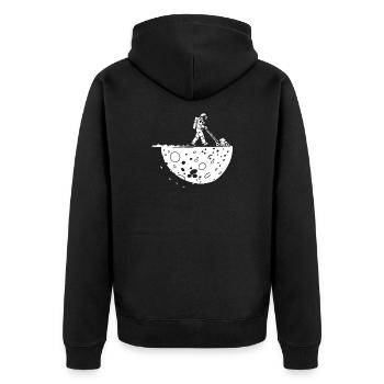 Astronaut mäht den Mond - Unisex Premium Bio Zip Hoodie - Schwarz - Hinten - Nico (187cm)