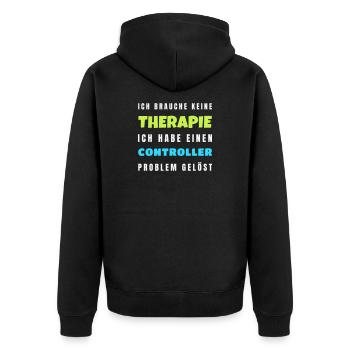 Keine Therapie nötig nur ein Controller Gamer - Unisex Premium Bio Zip Hoodie - Schwarz - Hinten - Nico (187cm)