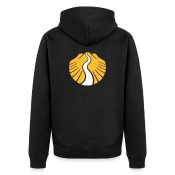 Jakobsweg Muschel | Pilgermuschel Camino Santiago - Unisex Premium Bio Zip Hoodie - Schwarz - Hinten - Nico (187cm)