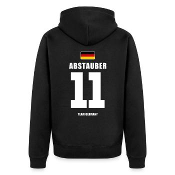 Deutschland Fussball Nr.11 Abstauber Fußball - Unisex Premium Bio Zip Hoodie - Schwarz - Hinten - Nico (187cm)