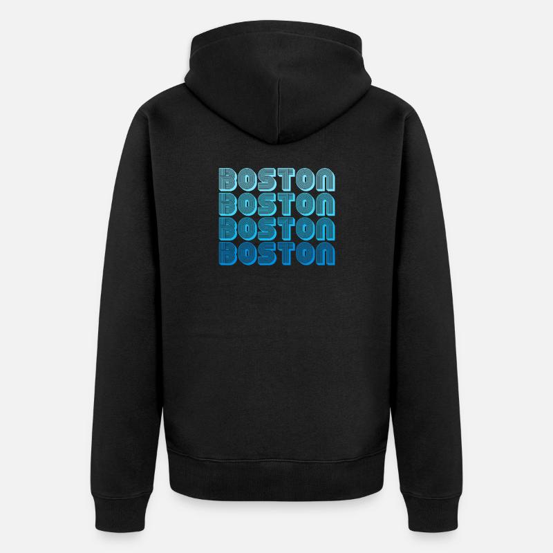 Boston Repeat Pattern Blue Gradient - Unisex Premium Organic Zip Hoodie - black