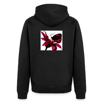 Magischer Schmetterling rot - Unisex Premium Bio Zip Hoodie - Schwarz - Hinten - Nico (187cm)