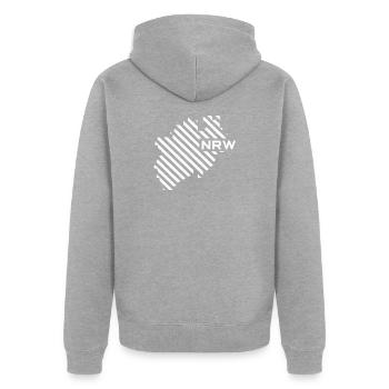 NRW Karte - Unisex Premium Bio Zip Hoodie - Grau meliert - Hinten - Nico (187cm)