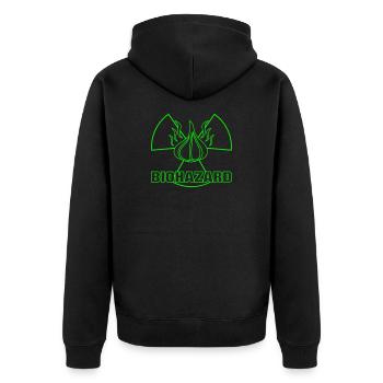 GARLIC BIOHAZARD - Unisex Premium Bio Zip Hoodie - Schwarz - Hinten - Nico (187cm)