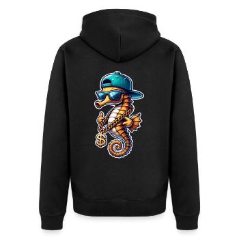 Seepferd Seepferdchen - Unisex Premium Bio Zip Hoodie - Schwarz - Hinten - Nico (187cm)