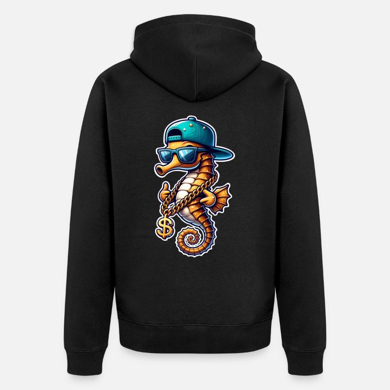 Seepferd Seepferdchen - Unisex Premium Bio Zip Hoodie - Schwarz