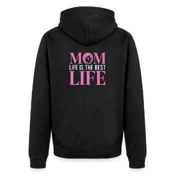 Das Leben der Mutter ist das beste Leben - Unisex Premium Bio Zip Hoodie - Schwarz - Hinten - Nico (187cm)