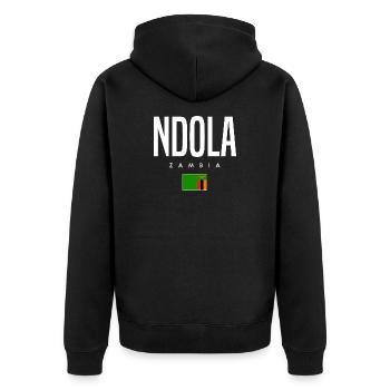Ndola Sambia - Unisex Premium Bio Zip Hoodie - Schwarz - Hinten - Nico (187cm)