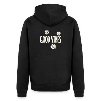 Les fleurs symbolisent le design des vibrations positives - Veste à capuche bio Premium Unisexe - noir - Dos - Nico (187cm)