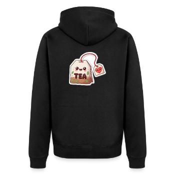 Kawaii Teebeutel Herzdesign - Unisex Premium Bio Zip Hoodie - Schwarz - Hinten - Nico (187cm)