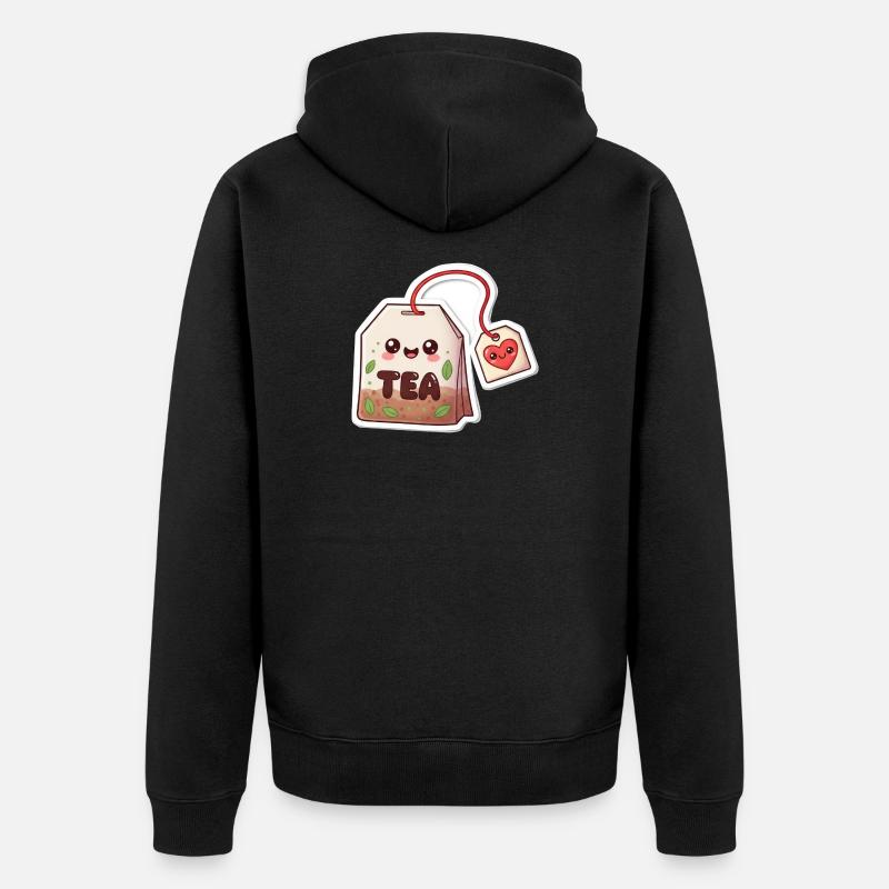 Kawaii Teebeutel Herzdesign - Unisex Premium Bio Zip Hoodie - Schwarz