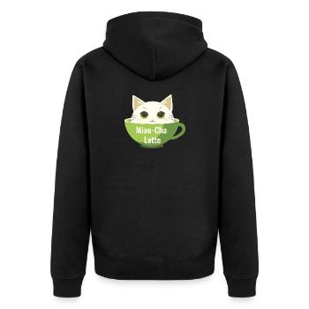 Miau-Cha Latte - Unisex Premium Bio Zip Hoodie - Schwarz - Hinten - Nico (187cm)