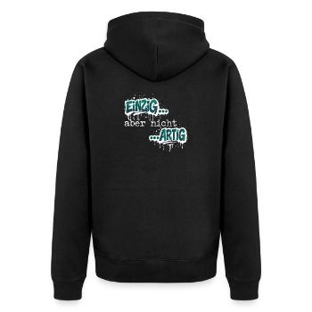Einzig aber nicht ARTIG - Unisex Premium Bio Zip Hoodie - Schwarz - Hinten - Nico (187cm)