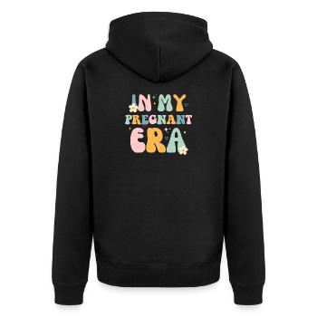 In meiner Schwangerschaftszeit - Unisex Premium Bio Zip Hoodie - Schwarz - Hinten - Nico (187cm)