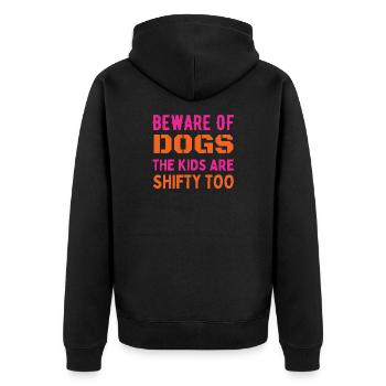 Beware of dogs and kids - Unisex Premium Organic Zip Hoodie - black - Back - Nico (187cm)