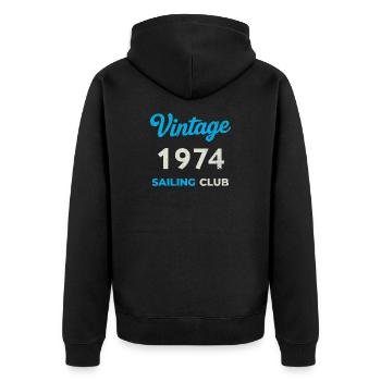 Millésime 1974 – Année de naissance rétro du Yachting Club - Veste à capuche bio Premium Unisexe - noir - Dos - Nico (187cm)