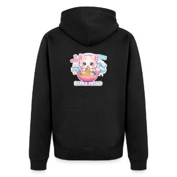 Kawaii Cat Ramen Noodles Anime Cat - Unisex Premium Organic Zip Hoodie - black - Back - Nico (187cm)