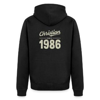 Christian style since 1986 - Unisex Premium Organic Zip Hoodie - black - Back - Nico (187cm)