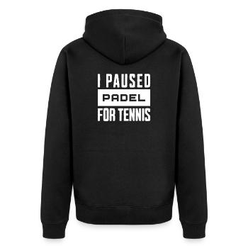 Tennis & Padel, T-Shirt, Mug for Tennis Players - Unisex Premium Organic Zip Hoodie - black - Back - Nico (187cm)