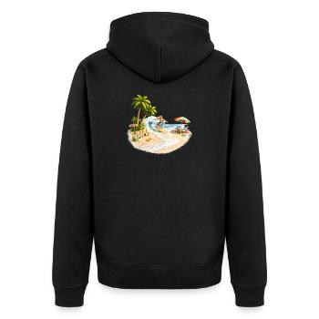 Surfer on the beach with palm trees and wave - Unisex Premium Organic Zip Hoodie - black - Back - Nico (187cm)