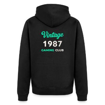 Vintage 1987 – Gaming Club Retro Birth Year - Unisex Premium Organic Zip Hoodie - black - Back - Nico (187cm)