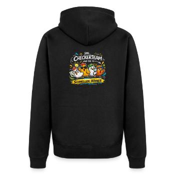 The checker team and the fast chickens - Unisex Premium Organic Zip Hoodie - black - Back - Nico (187cm)